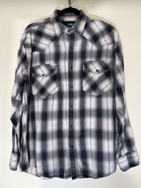 BTC Black and White Plaid Button-Down 100% Cotton Shirt Size Large